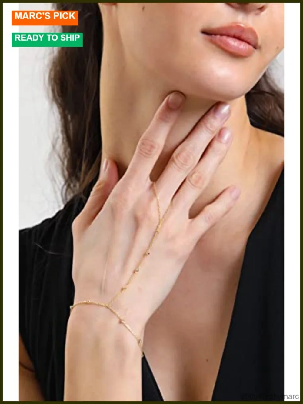 14k Solid Gold Adjustable Finger Chain Bracelet Hand Chain Dainty